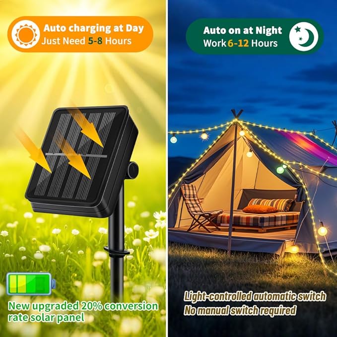 LairtPOW Solar Rope Light 3 Pack 39 FT 100 LEDs IP65 Waterproof Outdoor LED ‎Solar Outdoor Lights for Party Garden Yard Home Wedding Christmas Halloween Holiday Tree Decoration Lighting(3 Pack)
