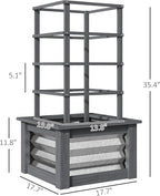 Outsunny Raised Garden Bed with Trellis, Wooden Planter Box with Galvanized Steel Sides, Raised Flower Bed for Climbing Plants, Flowers, Fruits and Vegetables, Gray
