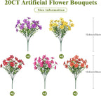 Alupssuc 20 Bundles Artificial Flowers for Outdoor Indoor Decoration, UV Resistant No Fade Fake Plants Eucalyptus, Colorful Faux Spring Flowers for Outside Yard Porch Patio Garden Home Window Box