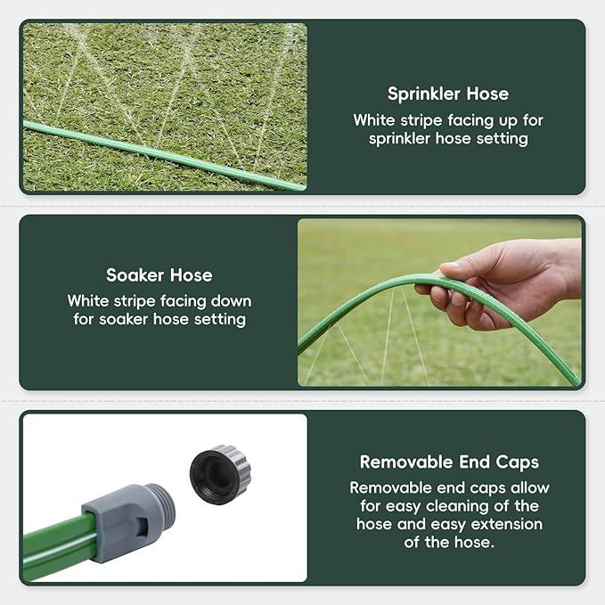 50 FT Sprinkler Soaker Hose for Garden Lawn Effortless Watering, Heavy-Duty No-Kink Irrigation Hose with Holes, More Energy Efficient Irrigation Systems, Ideal for Gardens, Yards