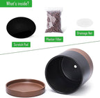 D'vine Dev 10 Inch, Ceramic Planter Pot with Drainage Hole and Saucer, Indoor Cylinder Round Planter Pot, Black/Speckled Tan, 94-O-E-7
