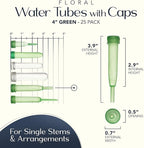 Royal Imports Floral Water Tubes with Caps – 4" Green Plastic Flower Vials for Single Stem Roses, Buds, Bouquets – Extendable Style, 1/2" Opening – 25 Pack