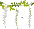 Lvydec Wisteria Artificial Flowers Garland, 4Pcs Total 28.8ft White Artificial Wisteria Vine Silk Hanging Flower for Home Garden Outdoor Ceremony Wedding Arch Floral Decor