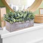 Winlyn 14" Artificial Eucalyptus in Rustic Rectangular Wooden Planter Box Faux Potted Eucalyptus Plant Greenery Arrangement for Home Wedding Dining Table Centerpiece Farmhouse Mantel Shelf Décor