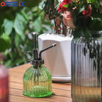OFFIDIX Glass Plant Mister, 6.3 Inches Tall Vintage Style Spritzer Bronze Plastic Top Pump One Hand Watering Can Indoor Plant Spray Bottle for Garden, Plants, Cleaning (Light Green)