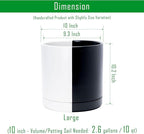 D'vine Dev 10 Inch Ceramic Planter Pot with Drainage Hole and Saucer, Indoor Cylinder Round Planter Pot, Split Monochrome Black & White, 94-O-E-0