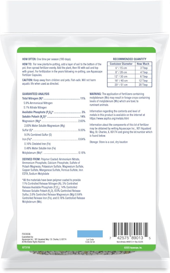 Aquascape Once-A-Year Pond Plant Fertilizer, Granular Formula, 2 lb (907 g), Supports Strong Aquatic Plant Growth, 89013