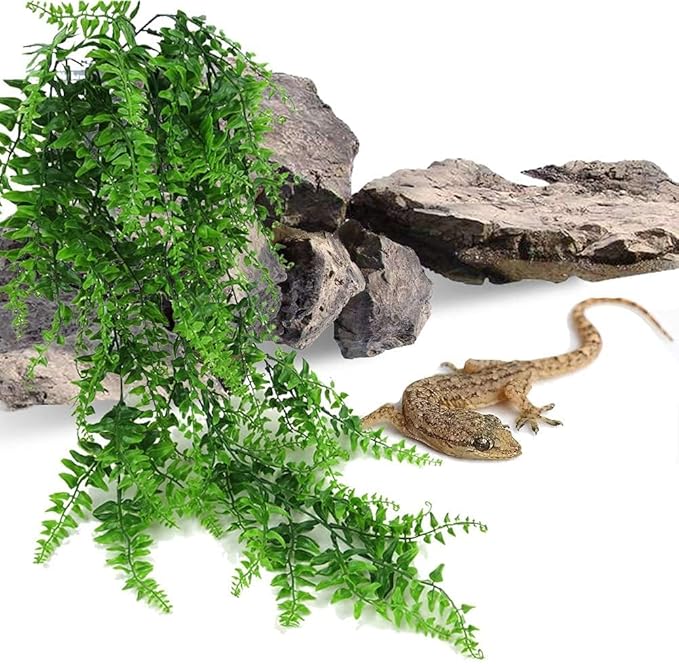 PINVNBY Reptile Plants Hanging Fake Vines Boston Climbing Terrarium Plant with Suction Cup for Bearded Dragons Lizards Crested Gecko Snake Hermit Crab and Tank Habitat Decorations (2 Pack)