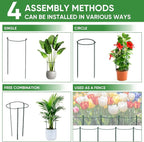 HiGift 10 Pack 24" H x 10" W Tall Plant Support Stakes, Half Round Metal Peony Cages and Supports, Monstera Plant Support Snake Plant Stake Flower Support Ring for Tomato, Hydrangea Outdoor Indoor