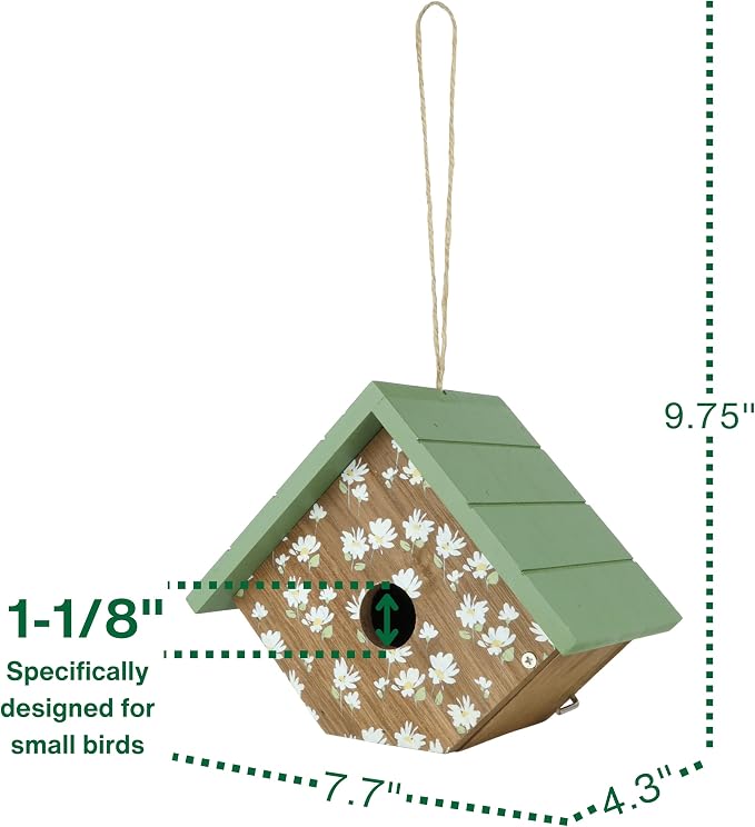 Wild Wings Decorative Wren House Springwood Daisy, Green