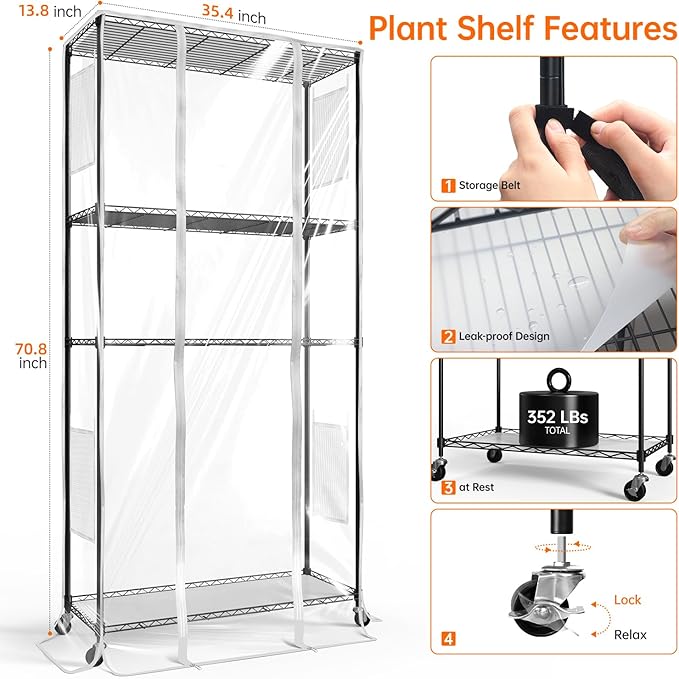 Bstrip Indoor Greenhouse with Grow Light, Indoor Greenhouse Cabinet with 6 Pack 90W Grow Lights with Timer, Mini Green House for Indoor Plant, Seed Starter, Seeding, 35.4"x13.8"x70.8"