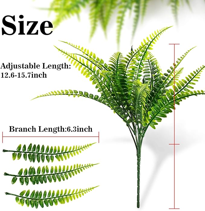 MAQIHAN 20 PCS Fake Fern - Artificial Ferns for Outdoors Faux Ferns for Outdoors Planter Large Outdoor Patio Decor Boston Fern Artificial Plants Faux Greenery Outdoor Porch Decor