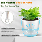 Self-Watering Pots for Indoor Plants, 8-Pack 6.7'' Self Watering Planter with Drainage Holes, Small African Violet Pots with Water Indicator, Clear Wick Pot, White