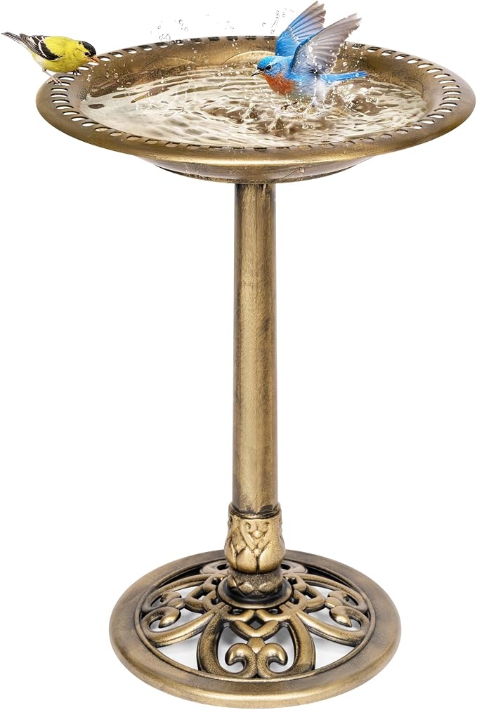 VIVOHOME Bird Bath for Outside, Polyresin Pedestal Bird Baths for Outdoor, Garden, 28 Inch Height Weather-Resistant Birdbaths with 20" Bowl, Antique Copper
