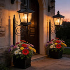 Solar Lamp Post with Planter, 2-in-1 Outdoor Solar Light with Built-in Planter Box, Waterproof Solar Powered Pathway Lamp for Garden Patio, Auto On/Off Warm White Light for Front/Back Door (Black 1pc)