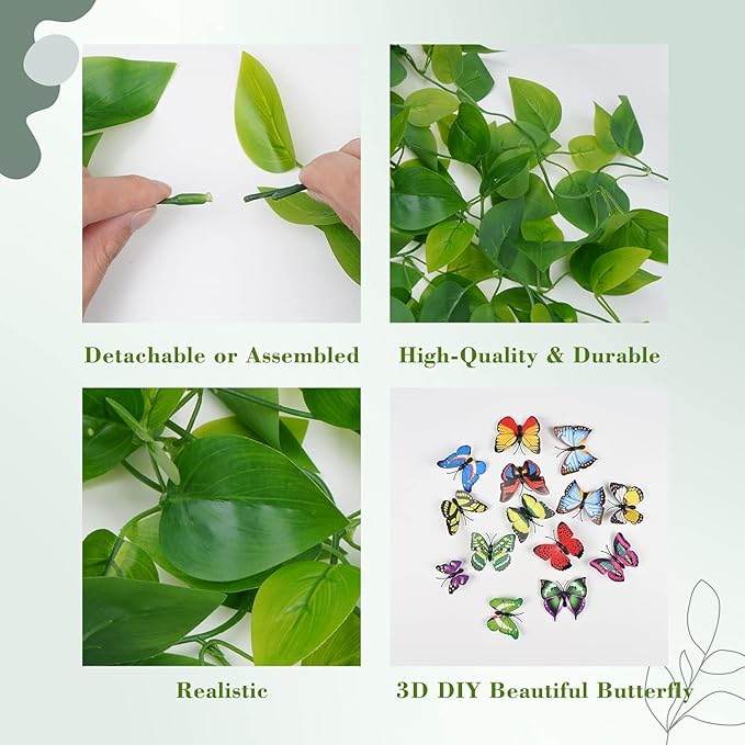 BLEUM CADE Fake Hanging Plants, 4pcs Artificial Pothos Vines Greenery for Wall Home Living Room Office Indoor Outdoor Decor (No Baskets)