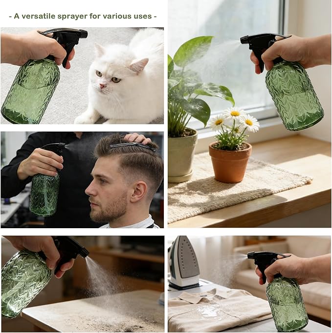 OFFIDIX Watering Can for Indoor Plants,Long Spout Metal Stainless Steel 21 oz Small Indoor Plant Watering Can with 14 oz Glass Plant Mister Spray Bottle for Inside
