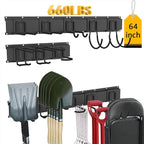 CBWLWJ Garage Tool Organizer Wall Mount, 64 inch Garage Wall Organizer, 660lbs Sturdy Garden Tool Organizer with 8 Adjustable Hooks, for Yard, Shed, Basement, Workshop(Black)