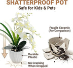 Artificial Orchid Potted Plant, White Fake Orchid Flowers with White Pot, Bendable Faux Phalaenopsis Flower Arrangement for Home Office Table Centerpiece Wedding Party Bathroom Decor