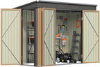 Greesum 8x4FT Outdoor Storage Shed, Metal Shed with Triple Lockable Door, Utility Tool Storaged Garden Shed with Slopping Roof for Patio Storage, Brown