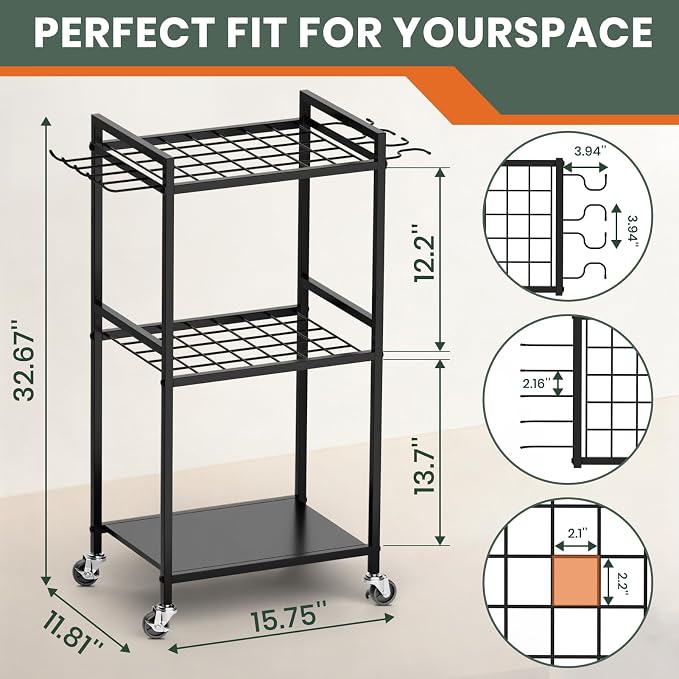 SPACECARE Garden Tool Organizer with Wheels, Yard Tower Rack for Garage Organization and Storage, Up to 35 Long-Handled Tools/Rakes/Brooms, Heavy Duty Steel Garden Tool Stand for Shed, Outdoor, Black