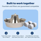 PetSafe Seaside Stainless Cat & Dog Fountain - Extra Water Filters & 1 Pump Included, Tower Creates Soothing Flow for Pets, Scratch-and Rust-Resistant Material Inhibits Pet Acne, 60 Oz Water Capacity