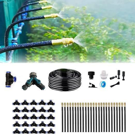 New drip Irrigation kit, Automatic Garden Watering System, Quick Connector and 360-degree Bending Dropper atomizing Copper Nozzle, Garden Plant Lawn Courtyard Watering System. (100FT)