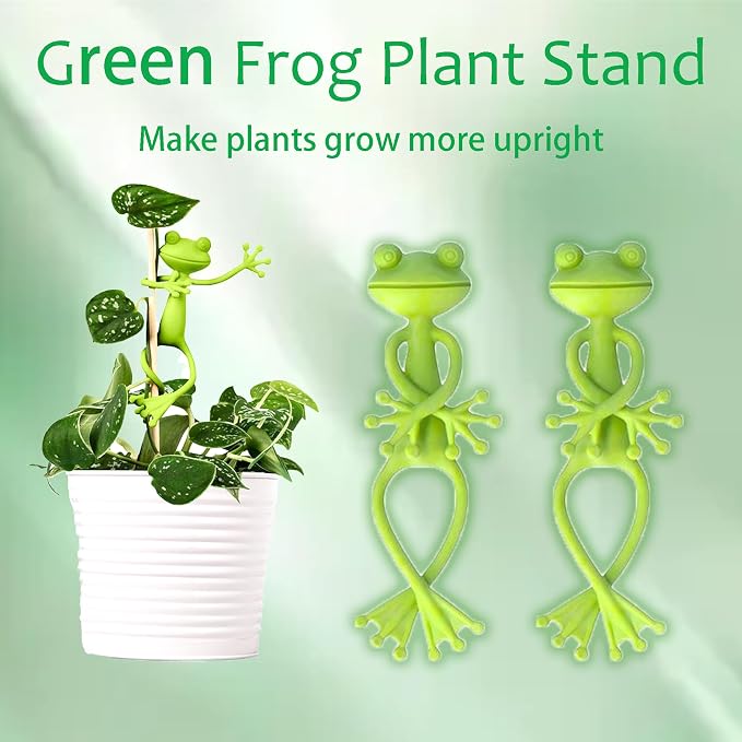 6PCS Frog Plant Stand for Small Potted Plants - Cute Green Flower Pot Support, Stable Plant Climbing Hugger for Succulents, Indoor & Outdoor Garden Decor, Vine Traction Fixture