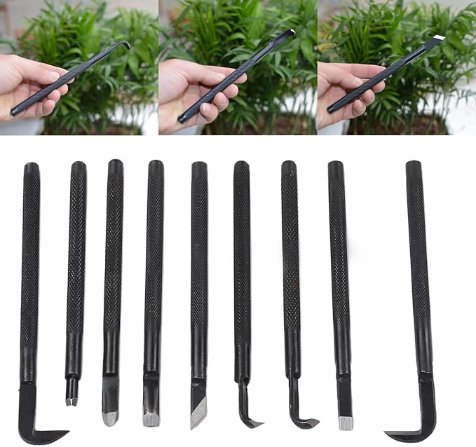 Professional Bonsai Tool Set 9PCS with Anti Slip Handle and Storage Bag for Pruning Shaping and Carving