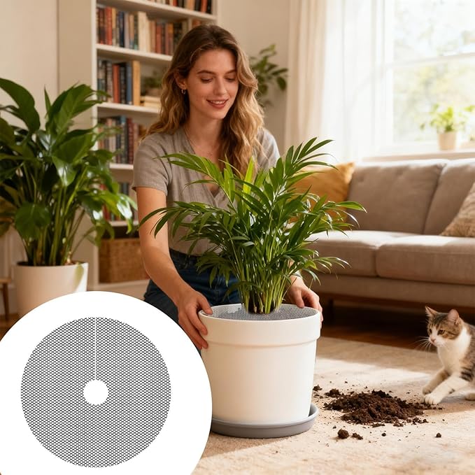Planter Guard Set ‑ 10 Pieces Cuttable Pot Cover, Includes 10 Stakes Round Grid for Indoor Gardening Moss Protection, Kitten Dog Squirrel Animal Barrier Safety Mesh Garden Accessorie