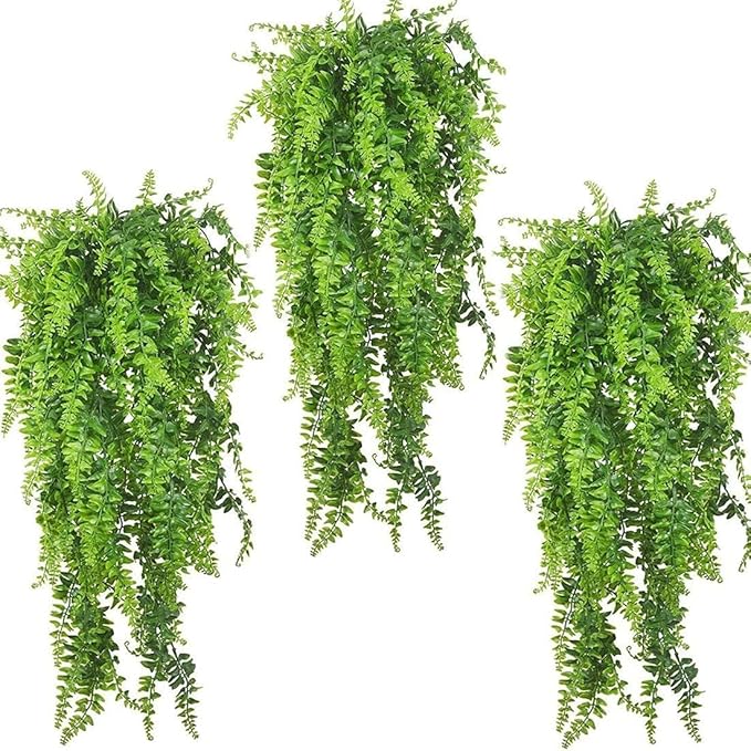 PINVNBY 3 PCS Green Reptile Plants Terrarium Hanging Fake Vines with Suction Cup Artificial Leaves Bearded Dragon Tank Accessories Terrarium Decor for Leopard Gecko Lizard Snake Geckos Chameleon