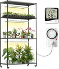 Plant Stand with 6 Pack 3-Color Grow Lights, 36" W x 14" D x 63" H, 4-Tier Plant Shelf with Thermometer & Timer, Wide Plant Rack for Indoor Gardening, Seed Starting, Herbs & Flowers