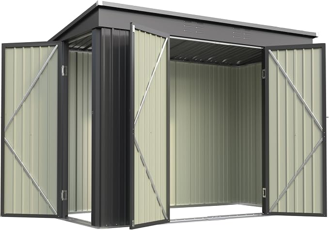 Patiowell 8x4 FT Outdoor Storage Shed with 3 Lockable Doors, Metal Garden Tool Sheds with Sloping Roof, Outdoor Utility Shed for Backyard Patio Lawn, Black