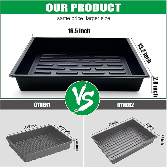 RooTrimmer Seed Starter Tray, 5 Packs Plant Tray, Durable Plastic Growing Trays, Stackable Seedling Starter Trays Perfect for Indoor, Outdoor, Greenhouses, 16.5" L x 13.2" W x 2.8" H - Black