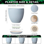 10 Inch Pots for Plants, Ceramic Plant Pots with Drainage Hole and Saucer, Modern Flower Pots for Indoor Plants, Decorative Large Planter, Entryway Decor, Gardening Gifts, Light Blue