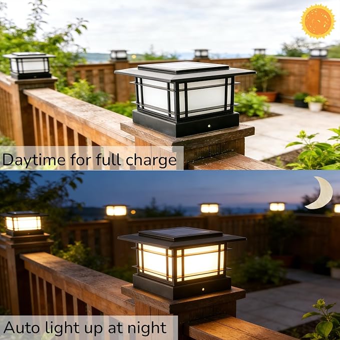 Dynaming 4x4 Solar Post Cap Lights Outdoor with 2 Color Modes, Fence Post Solar Lights Black Shell Fit for Vinyl/Wooden Posts, High Brightness SMD LED Lighting Decor for Garden Deck Patio, 2 Pack