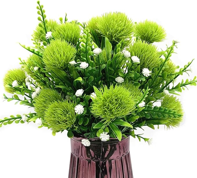CATTREE Artificial Dandelion Plants, Plastic Flowers Shrubs Bushes Fake Grass Wedding Indoor Outdoor Home Garden Verandah Centerpieces Arrangements Party Decoration Planting Filler - Green 4 Pack