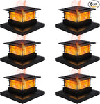 Dynaming 6 Pack Solar Post Cap Lights Outdoor with Flickering Flame Light, Fence Post Solar Lights Fit for 4x4 5x5 6x6 Vinyl/Wooden Posts, High Brightness SMD LED Lighting Decor for Garden Deck Patio