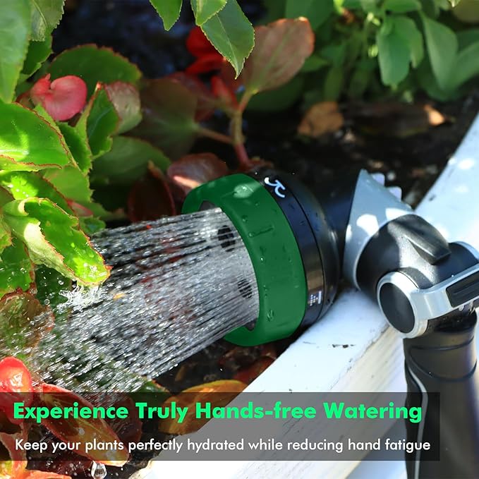 RESTMO Multi-Angle Garden Hose Nozzle with Sprinkler Function, Heavy Duty Water Hose Nozzle with 4 Spray Patterns, Magic Twist and Thumb Flow Control for Garden Watering, Car Washing & Yard, Green