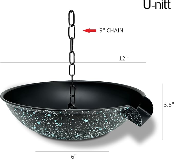 U-nitt 12" Spill Bowl Downspout Catch Basin for Rain Chain Anchoring & Stake | Rainwater Collection for Roof |Gutter Catch Basin | Good for Water Fountain & Birdbath | Patina | Handles Heavy Rain