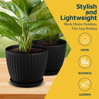 Black 6-Inch Plant Pots with Drainage & Saucers 6 Pack, Indoor & Outdoor Planters for Houseplants, Herbs, and Flowers, Durable & Weatherproof Material, Stackable, Lightweight, Minimalist Design