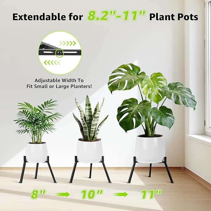 Adjustable Plant Stand Indoor - Modern Anti-Rust Metal Plant Stand, Heavy Duty Plant Stands Outdoor Corner, Fits 8.2 to 11 Inches Pots, Stable Plant Pot Flower Holder for Multiple Plant, Black - 1 Pack