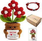 COLTUPWZ Handmade Crochet Red Flowers Birthday Gift for Mom | Mother's Day Gift, Remember I Love You MOM Emotional Support Gift for Mom from Daughters | Home Decor for Living Room, Office