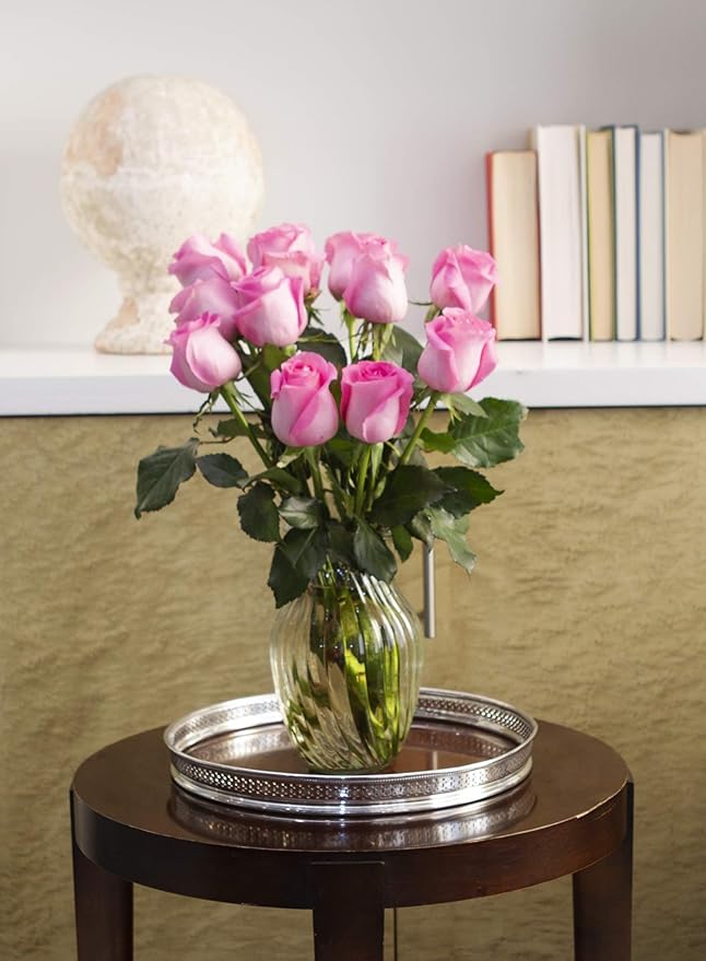 KaBloom - Bouquet of 12 Fresh Pink Roses (Farm-Fresh, Long-Stem) - Fresh Flowers for Birthday, Valentine's & Mother's Day