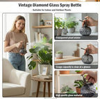 OFFIDIX Plant Mister, Vintage Glass Spray Bottle, Flower Mister 300ML Small Watering Can with Plastic Top Pump, Spray Bottle for Garden, Plants, Cleaning (Gray)