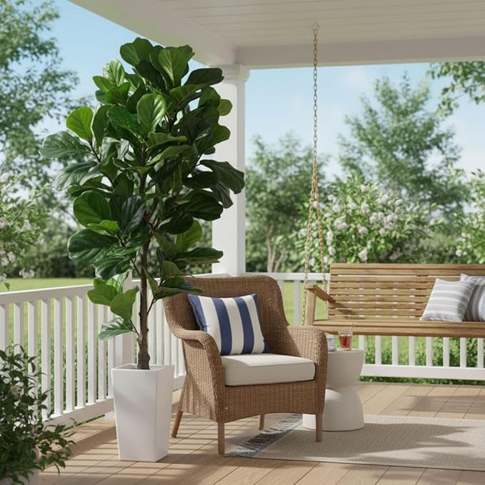 Aveyas 6ft Artificial Fiddle Leaf Fig Tree for Home Decor, 6 Feet Large Faux Plant Fake Ficus lyrata Silk Trees with Pot for Indoor Outdoor House Living Room Office (6 ft Tall Including Raised Pot)