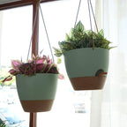10 Inch Self Watering Hanging Pots, 2 Pack Hanging Planters with 40oZ Deep Reservior for Indoor Outdoor Plants Flowers, Green with Brown