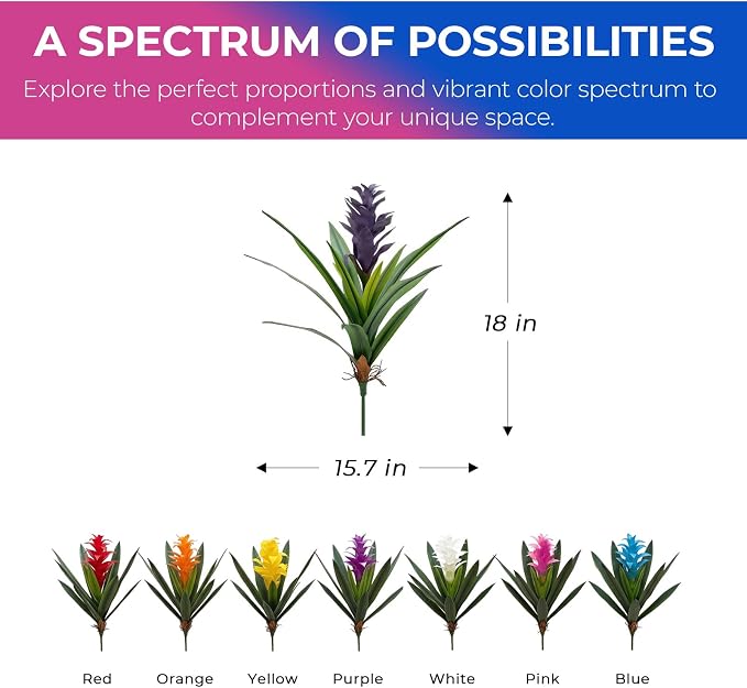 2Pcs Artificial Hawaiian Ginger Flower, 18" Fake Bromeliad Plants,Large Real Touch Faux Tropical Flowers, Lifelike Exotic House Plants for Home Office Indoor Decoration (Purple)