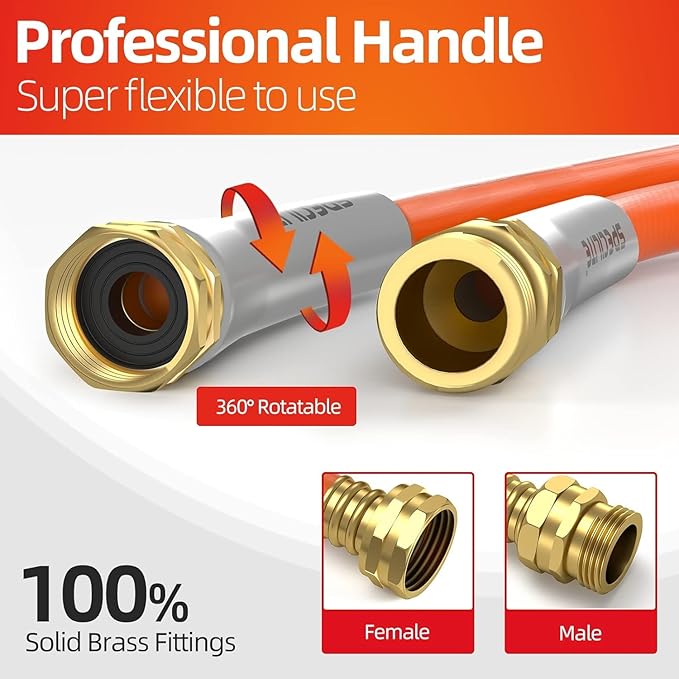 SPECILITE Garden Hose 150 ft x 5/8 in Heavy Duty, Flexible and Kink Resistant, All Weather Water Hose with 3/4" Solid Brass Fittings - for Backyard, Lawn, Car Washing & Outdoor Cleaning