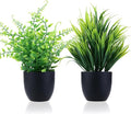 GREENTIME 2 Pack Fake Plants in Black Pot Small Artificial Plant Wheat Grass for Home Decor Faux Fern Greenery Indoor Bathroom Shelf Home Office Desk Bedroom Cabinet Kitchen Table Decorations